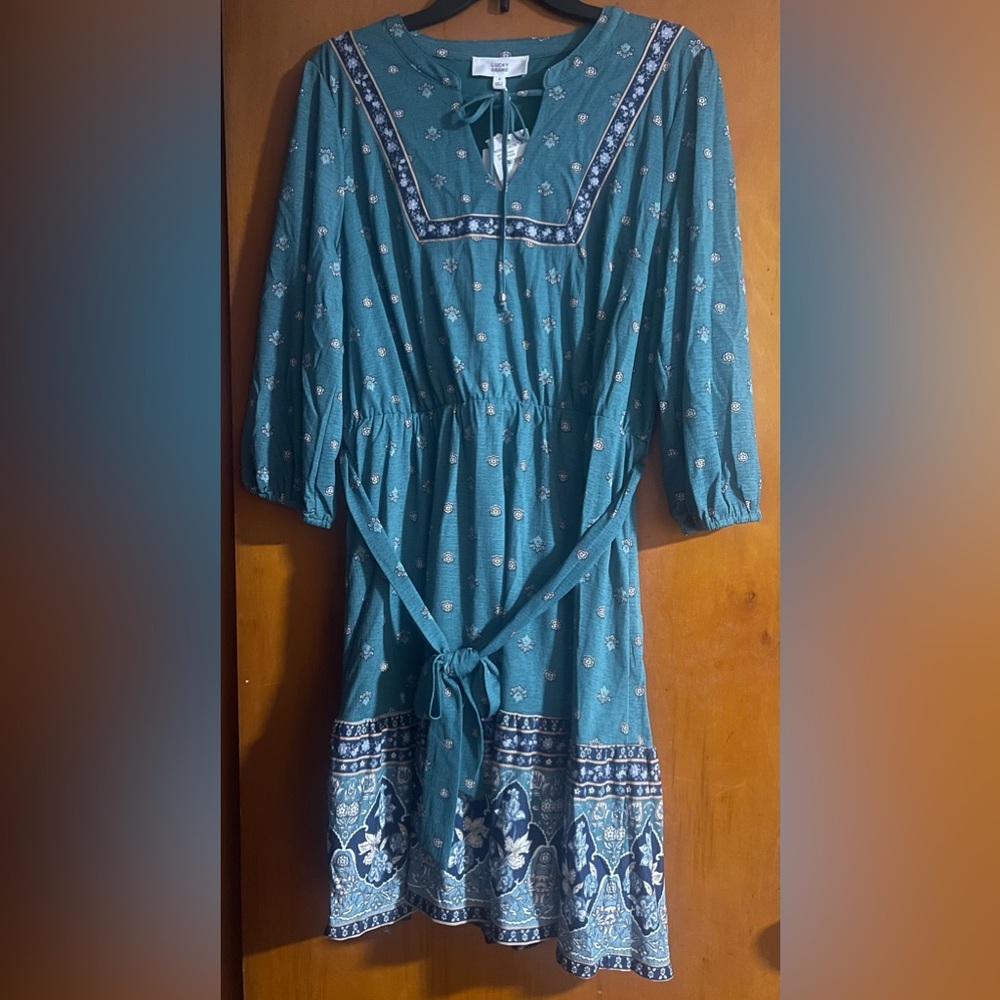 Lucky Brand Teal and Navy Long Sleeve Dress